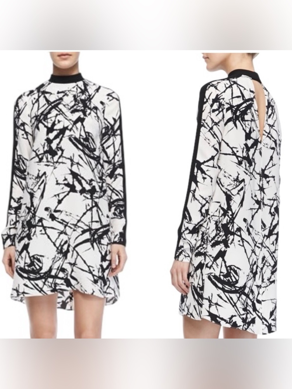 A.L.C Isley dress geo black, white v neck back- 0